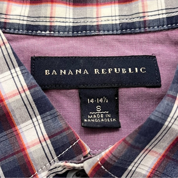 Banana Republic Shirt Mens Small Blue Red White Plaid Button Up Outdoors Casual - Picture 3 of 9